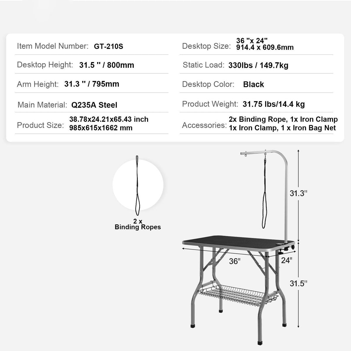 Pet Grooming Table Arm with Clamp, 36''x24'' Dog Grooming Station, Foldable Pets Grooming Stand for Medium and Small Dogs, Free No Sit Haunch Holder with Grooming Loop, Bearing 330lbs