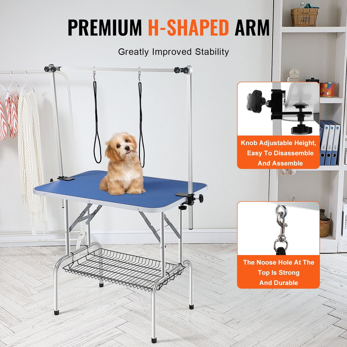 Pet Grooming Table Two Arms with Clamp, 36''x24'' Dog Grooming Station, Foldable Pets Grooming Stand for Medium and Small Dogs, Free No Sit Haunch Holder with Grooming Loop, Bearing 330lbs