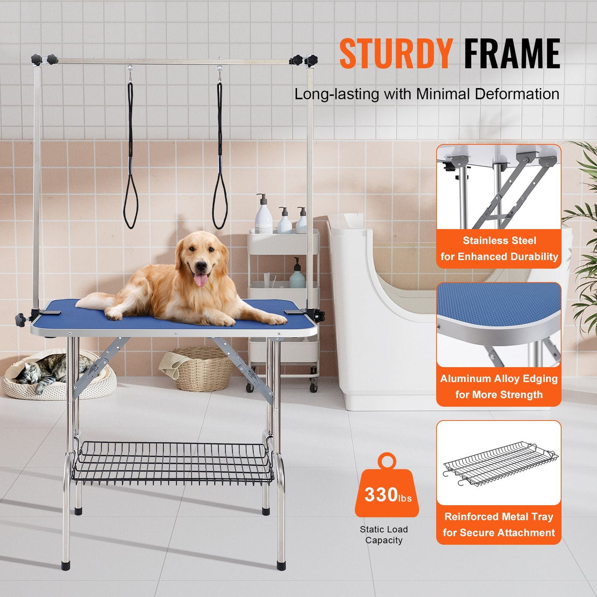 Pet Grooming Table Two Arms with Clamp, 36''x24'' Dog Grooming Station, Foldable Pets Grooming Stand for Medium and Small Dogs, Free No Sit Haunch Holder with Grooming Loop, Bearing 330lbs