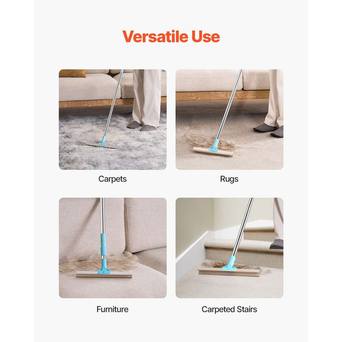 Pet Hair Carpet Rake, 35.83-55.51 in Adjustable Long Handle Pet Hair Removal Broom, Reusable Advanced Lint Remover Scraper Dog Cat Fur Cleaning, for Carpet Rugs Mats Couch Furniture Cat Tree