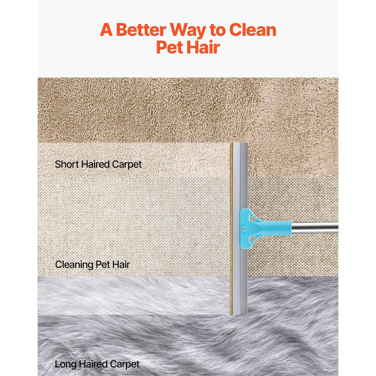 Pet Hair Carpet Rake, 35.83-55.51 in Adjustable Long Handle Pet Hair Removal Broom, Reusable Advanced Lint Remover Scraper Dog Cat Fur Cleaning, for Carpet Rugs Mats Couch Furniture Cat Tree