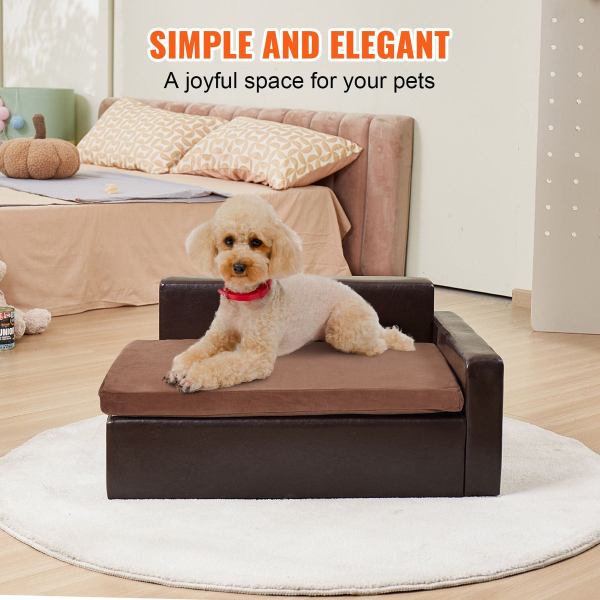 Pet Sofa, Dog Couch for Medium-Sized Dogs and Cats, Soft Leather Dog Sofa Bed, 110 lbs Loading Cat Sofa, Black