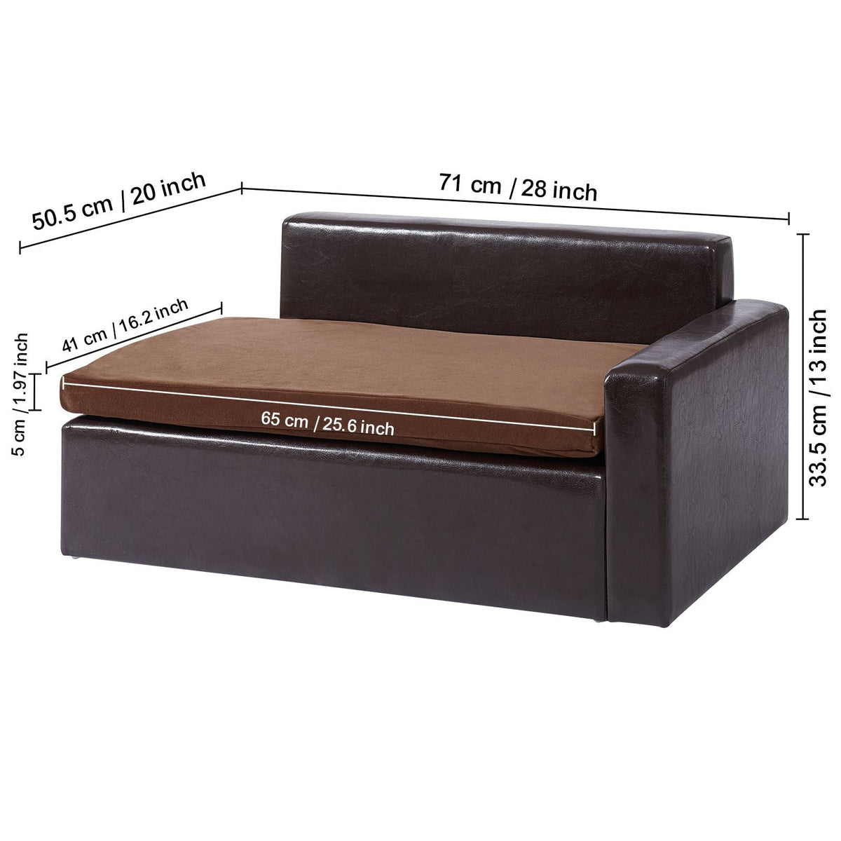 Pet Sofa, Dog Couch for Medium-Sized Dogs and Cats, Soft Leather Dog Sofa Bed, 110 lbs Loading Cat Sofa, Black
