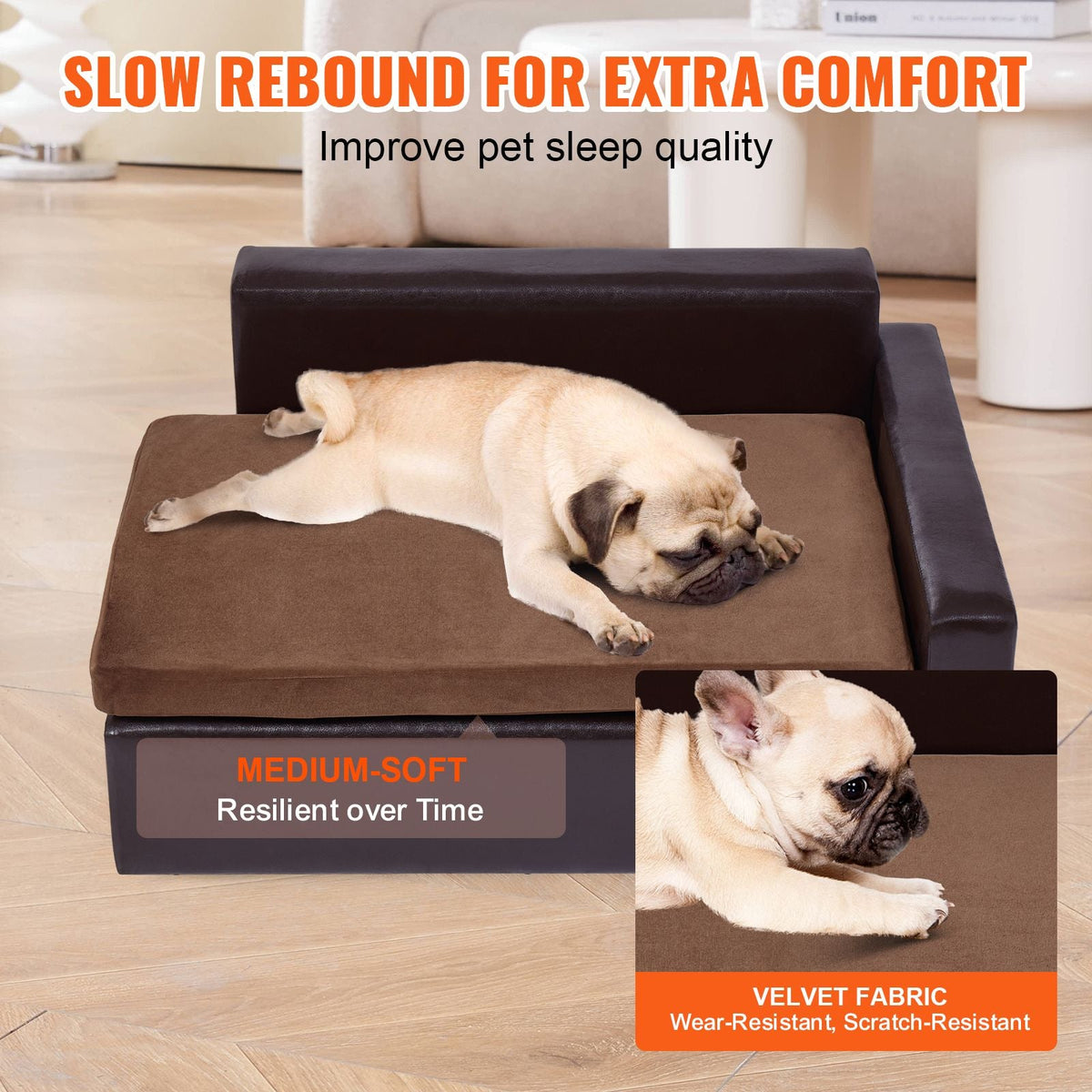 Pet Sofa, Dog Couch for Medium-Sized Dogs and Cats, Soft Leather Dog Sofa Bed, 110 lbs Loading Cat Sofa, Black