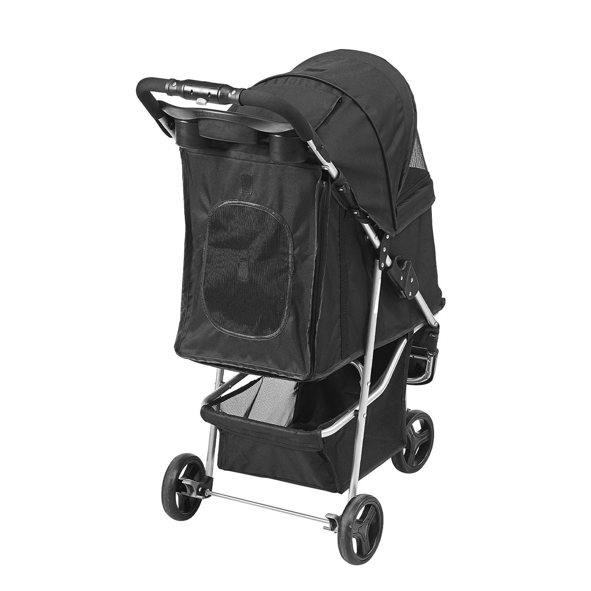 Pet Stroller, 3 Wheels Dog Stroller Rotate with Brakes, 35lbs Weight Capacity, Puppy Stroller with Front Pedal, Velcro, Storage Basket and Cup Holder, for Dogs and Cats Travel, Black