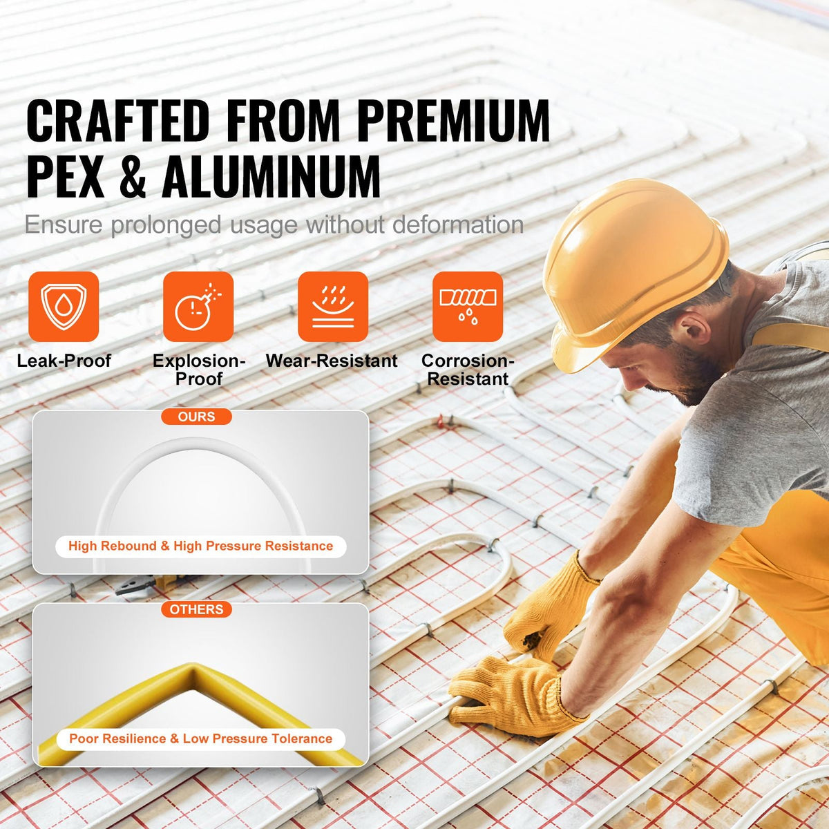 PEX-AL-PEX Tube, 656ft, 5/8'' Diameter Aluminum-Plastic Composite Pipe Oxygen Barrier Radiant Floor PEX Pipe, 0.08'' Thickness Radiant Heat Floor Plumbing Inner Aluminum Layer PEX Tubing Pipe