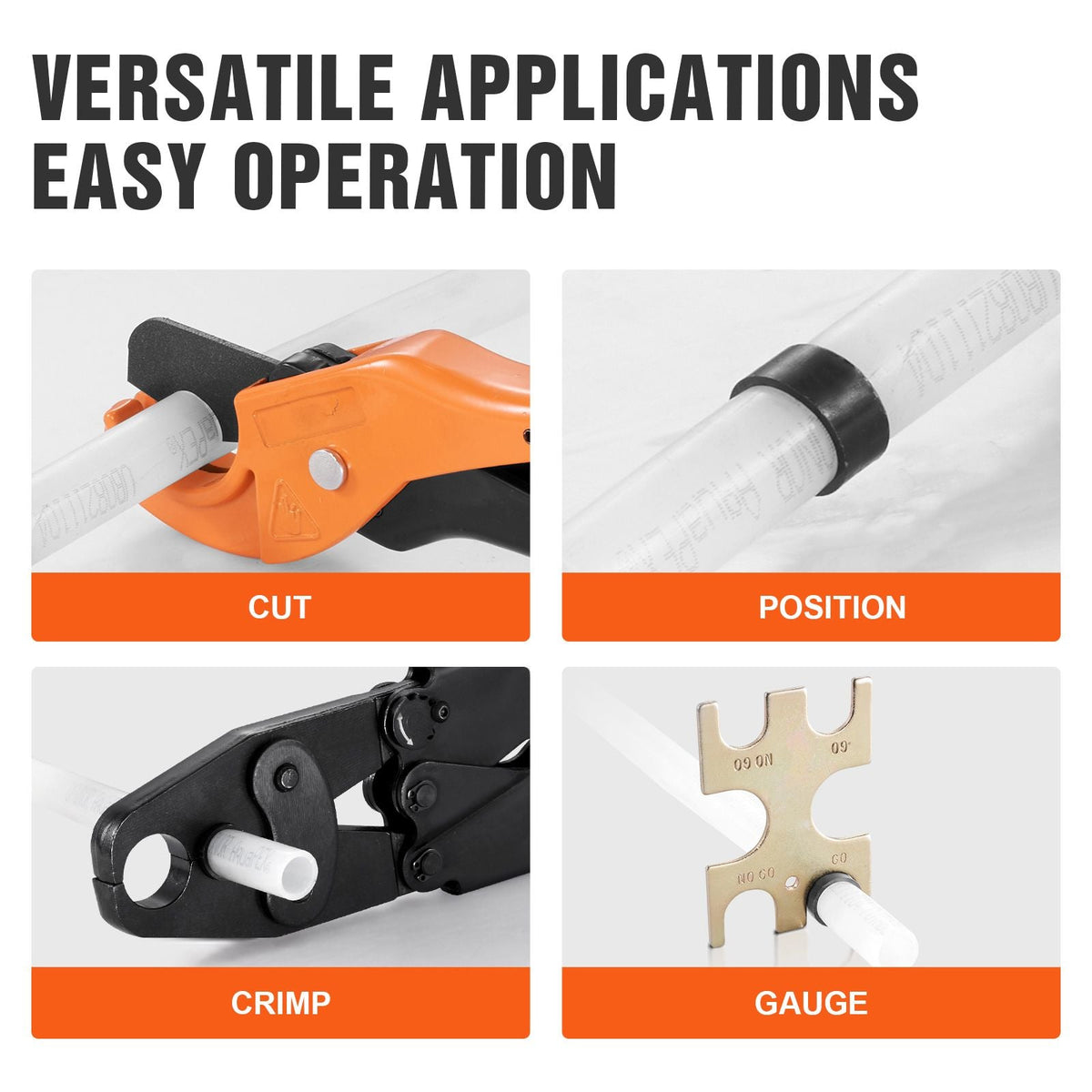 PEX Crimping Tool, Dual Head Combo PEX Crimper Tool for 1/2" and 3/4" PEX Copper Crimp Rings, Compact Plumbing Crimp Tool with Go/No-Go Gauge, Well-Polished Jaw, Meets ASTM F1807 Standards