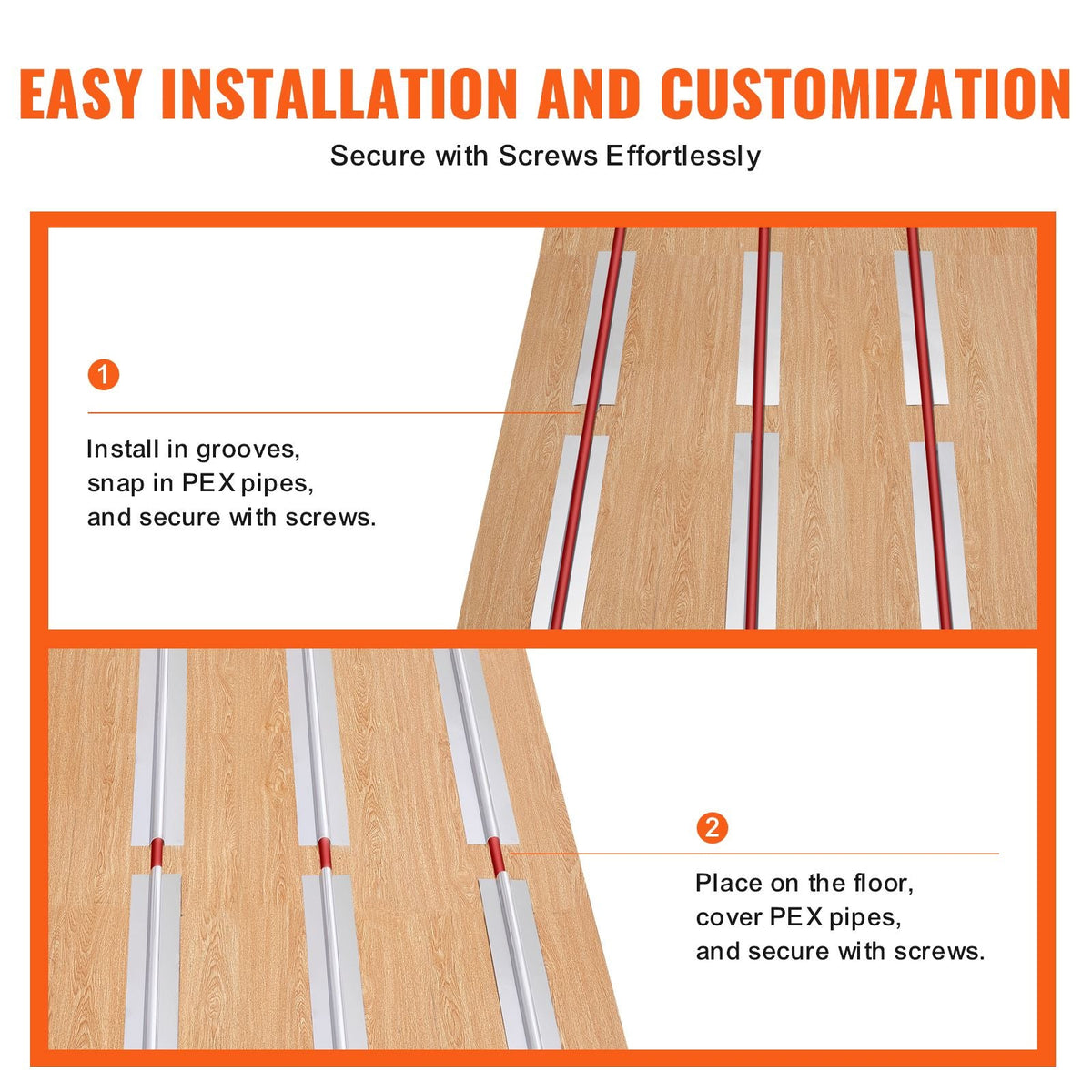 PEX Heat Transfer Plates 2 ft, Radiant Heat Plates for 3/4" PEX Pipe, Durable Aluminum & Easy Trimming and Install Underfloor Heat Tubing Plates, Perfect for Wooden Floors (200pcs)
