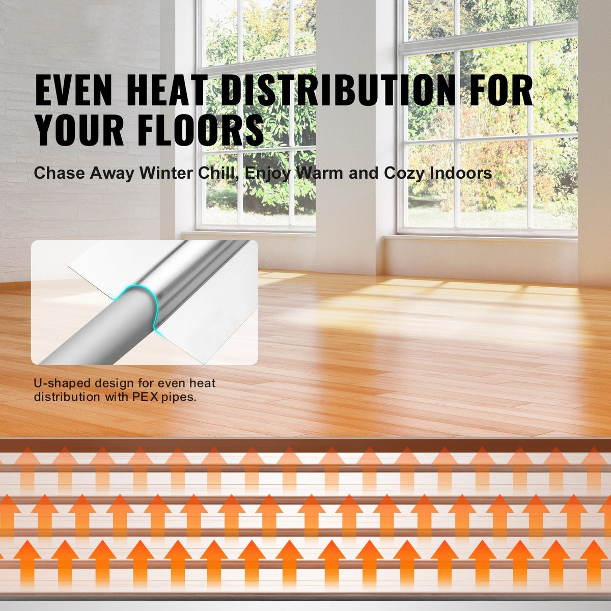 PEX Heat Transfer Plates 2 ft, Radiant Heat Plates for 3/4" PEX Pipe, Durable Aluminum & Easy Trimming and Install Underfloor Heat Tubing Plates, Perfect for Wooden Floors (200pcs)