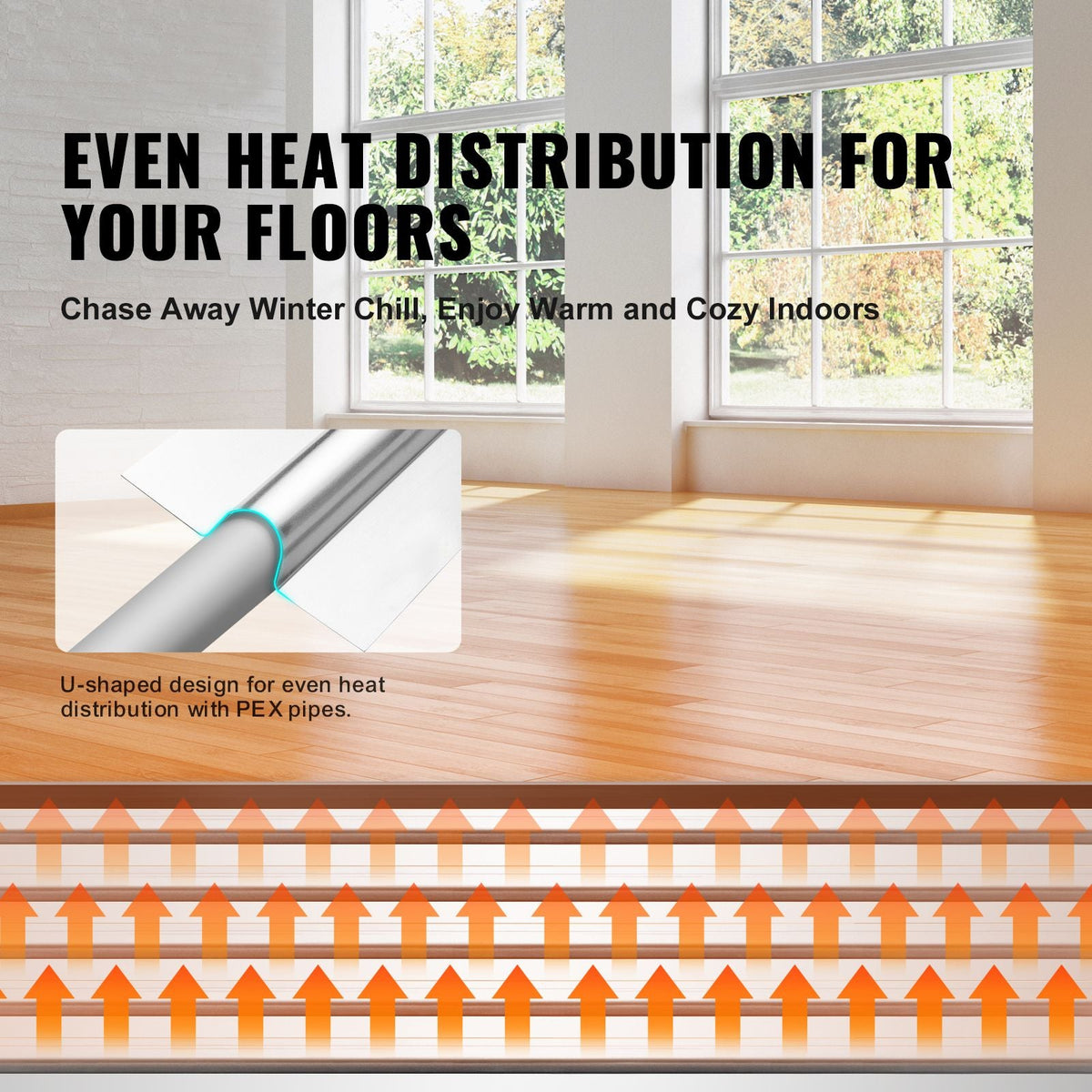 PEX Heat Transfer Plates 4 ft, Radiant Heat Plates for 3/4" PEX Pipe, Durable Aluminum & Easy Trimming and Install Underfloor Heat Tubing Plates, Perfect for Wooden Floors (200pcs)