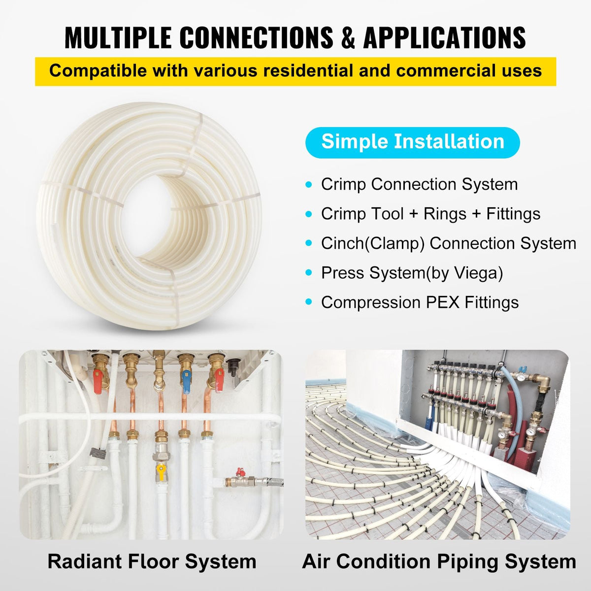 PEX Pipe, 1 Inch x 500 FT PEX Tubing, Non Oxygen Barrier White PEX-B Pipe, Flexible PEX Water Line for RV Sewer Hose, Plumbing, Radiant Heating