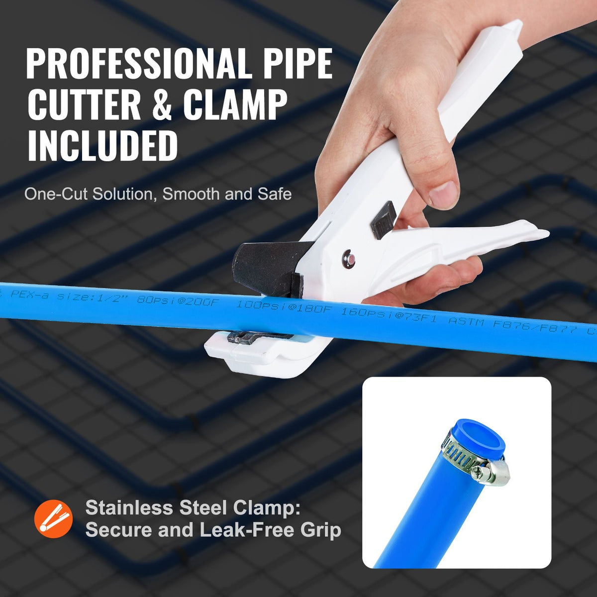 PEX Pipe 1/2 Inch, 300 Feet Length PEX-B Flexible Pipe Tubing for Potable Water, Pex Water Lines for Hot/Cold Water & Easily Restore, Plumbing Applications with Free Cutter & Clamps ,Blue