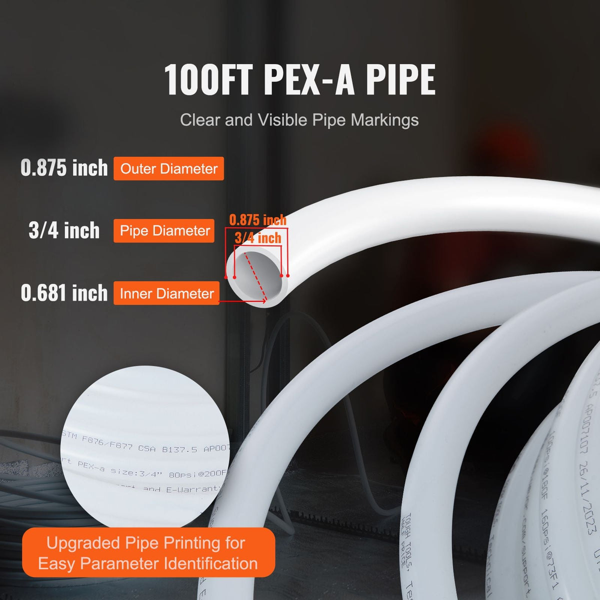 PEX Pipe 3/4 Inch, 100 Feet Length PEX-A Flexible Pipe Tubing for Potable Water, Pex Water Lines for Hot/Cold Water & Easily Restore, Plumbing Applications with Free Cutter,White