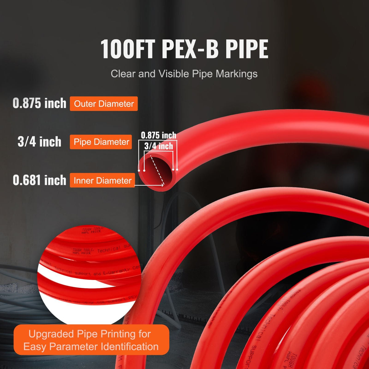 PEX Pipe 3/4 Inch, 100 Feet Length PEX-B Flexible Pipe Tubing for Potable Water, Pex Water Lines for Hot/Cold Water & Easily Restore, Plumbing Applications with Free Cutter & Clamps ,Red