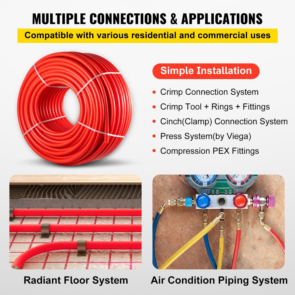PEX Pipe, 7/8 inch x 500 FT PEX Tubing, Non Oxygen Barrier Red PEX-B Pipe, Flexible PEX Water Line for RV Sewer Hose, Plumbing, Radiant Heating