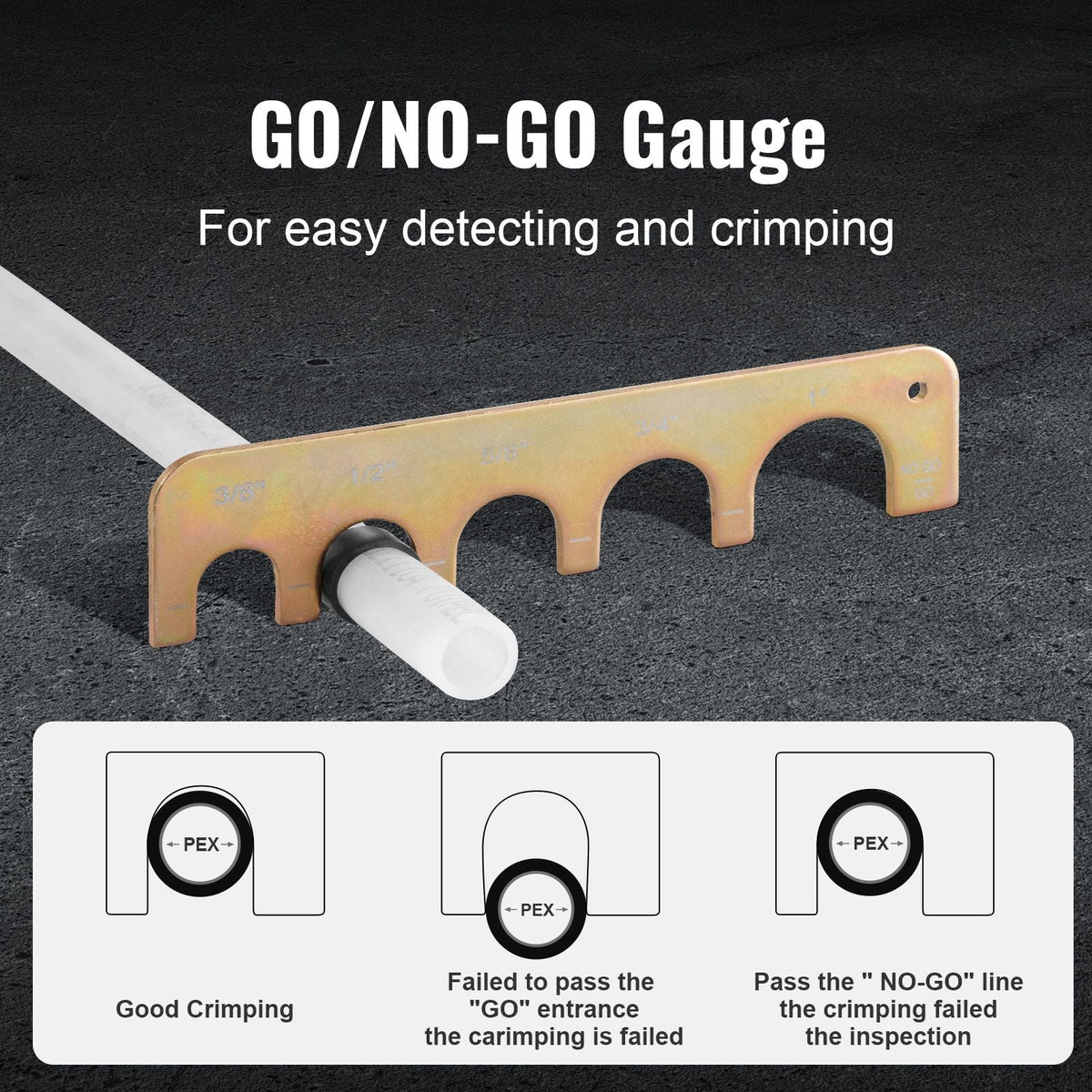 PEX Pipe Crimping Tool Kit, Pro Press Crimper for 3/8", 1/2", 3/4", 1" Crimp Rings, with 3 Jaw Dies, PEX Tubing Cutter, Go/No-Go Gauge, Copper Ring Removal Tool, Meets ASTM F1807 Standards