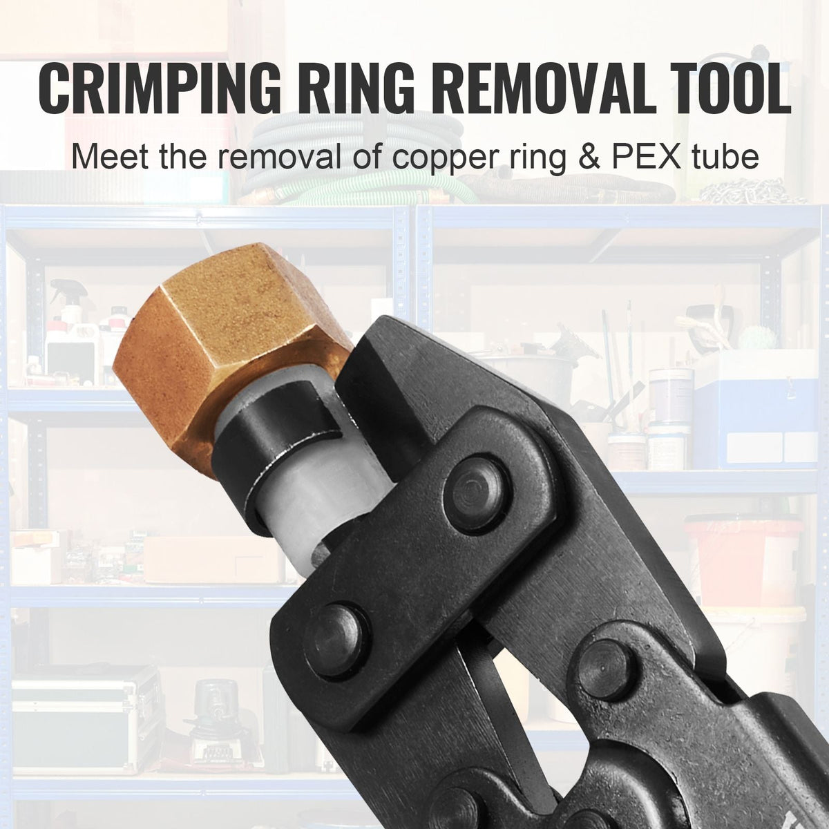 PEX Pipe Crimping Tool Kit, Pro Press Crimper for 3/8", 1/2", 3/4", 1" Crimp Rings, with 3 Jaw Dies, PEX Tubing Cutter, Go/No-Go Gauge, Copper Ring Removal Tool, Meets ASTM F1807 Standards
