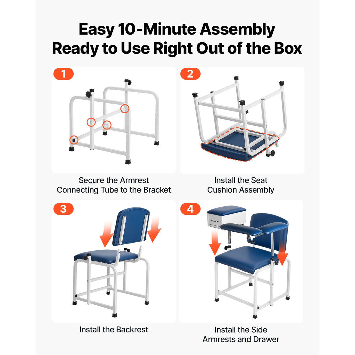 Phlebotomy Chair 500LBS Blood Draw Medical Chair with Drawer, Comfortable Blood Drawing Chairs with Adjustable Armrests, Soft Padded Seat, Easy-to-Clean PVC Leather for Hospitals Clinics