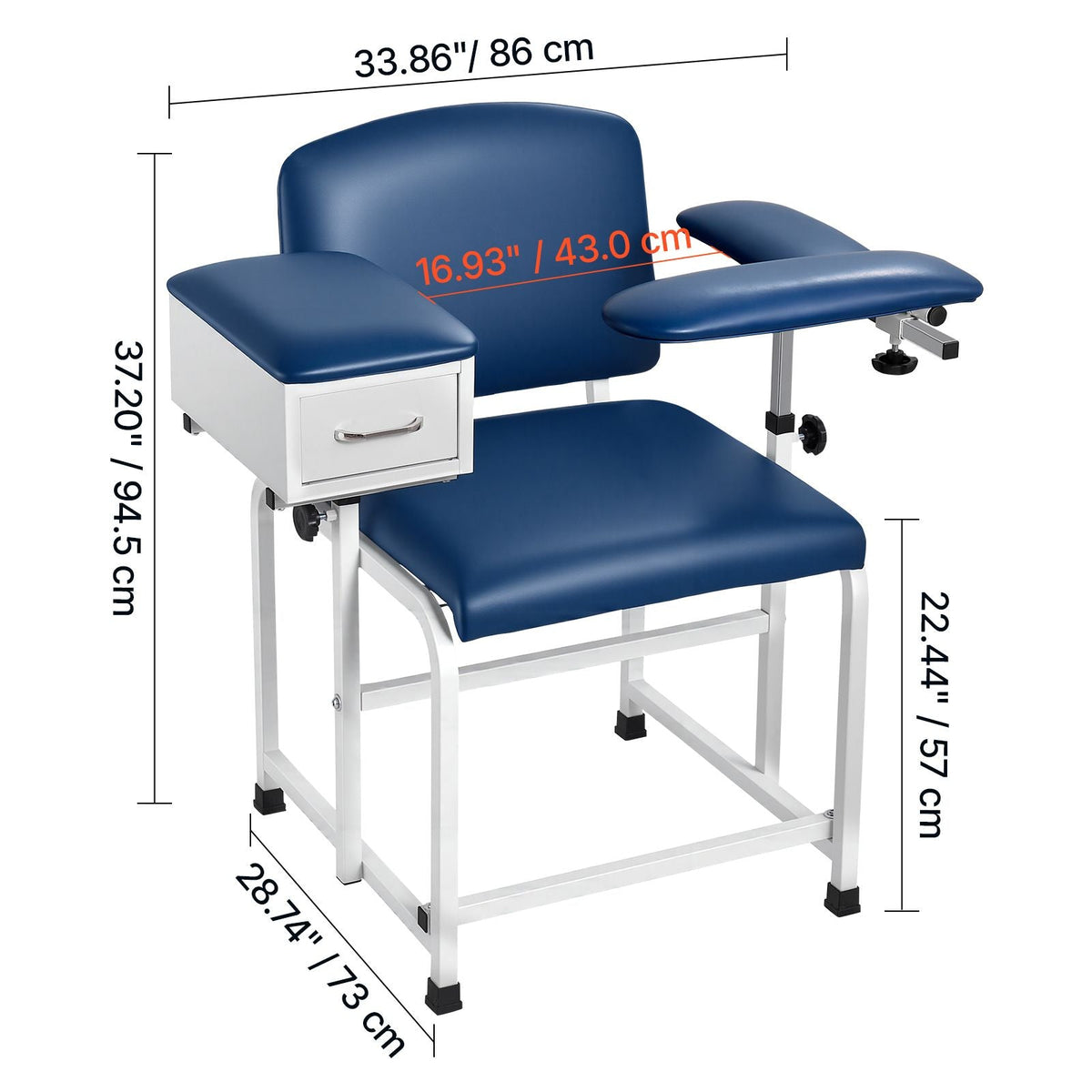 Phlebotomy Chair 500LBS Blood Draw Medical Chair with Drawer, Comfortable Blood Drawing Chairs with Adjustable Armrests, Soft Padded Seat, Easy-to-Clean PVC Leather for Hospitals Clinics