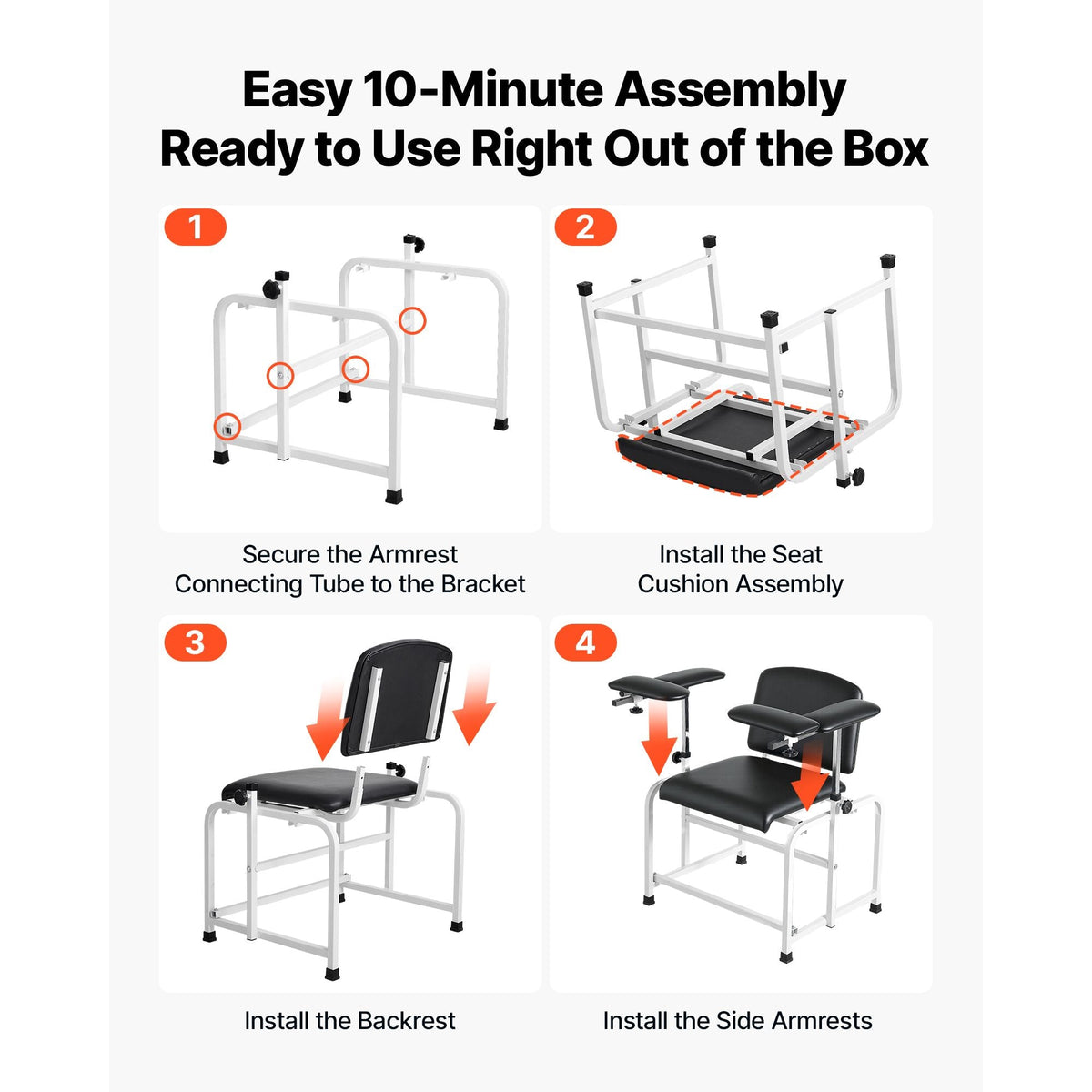 Phlebotomy Chair 750LBS Capacity Blood Draw Medical Chair, Comfortable Blood Drawing Chairs with Adjustable Armrests, Soft Padded Seat, Easy-to-Clean PVC Leather for Hospitals Clinics