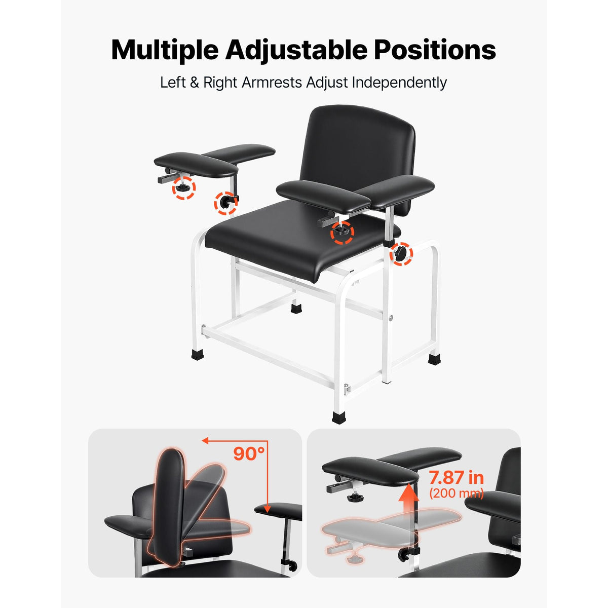 Phlebotomy Chair 750LBS Capacity Blood Draw Medical Chair, Comfortable Blood Drawing Chairs with Adjustable Armrests, Soft Padded Seat, Easy-to-Clean PVC Leather for Hospitals Clinics