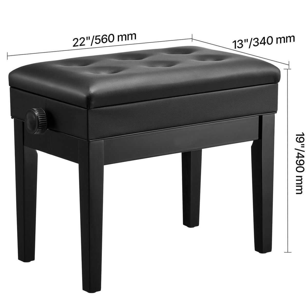 Piano Bench, 22" x 13" x 19.3", Keyboard Piano Chair with 19.3"-22.8" Adjustable Height, Padded Cushion, Storage Compartment for Music Books, Wooden Piano Stool Seat, for Vanity, Living Room