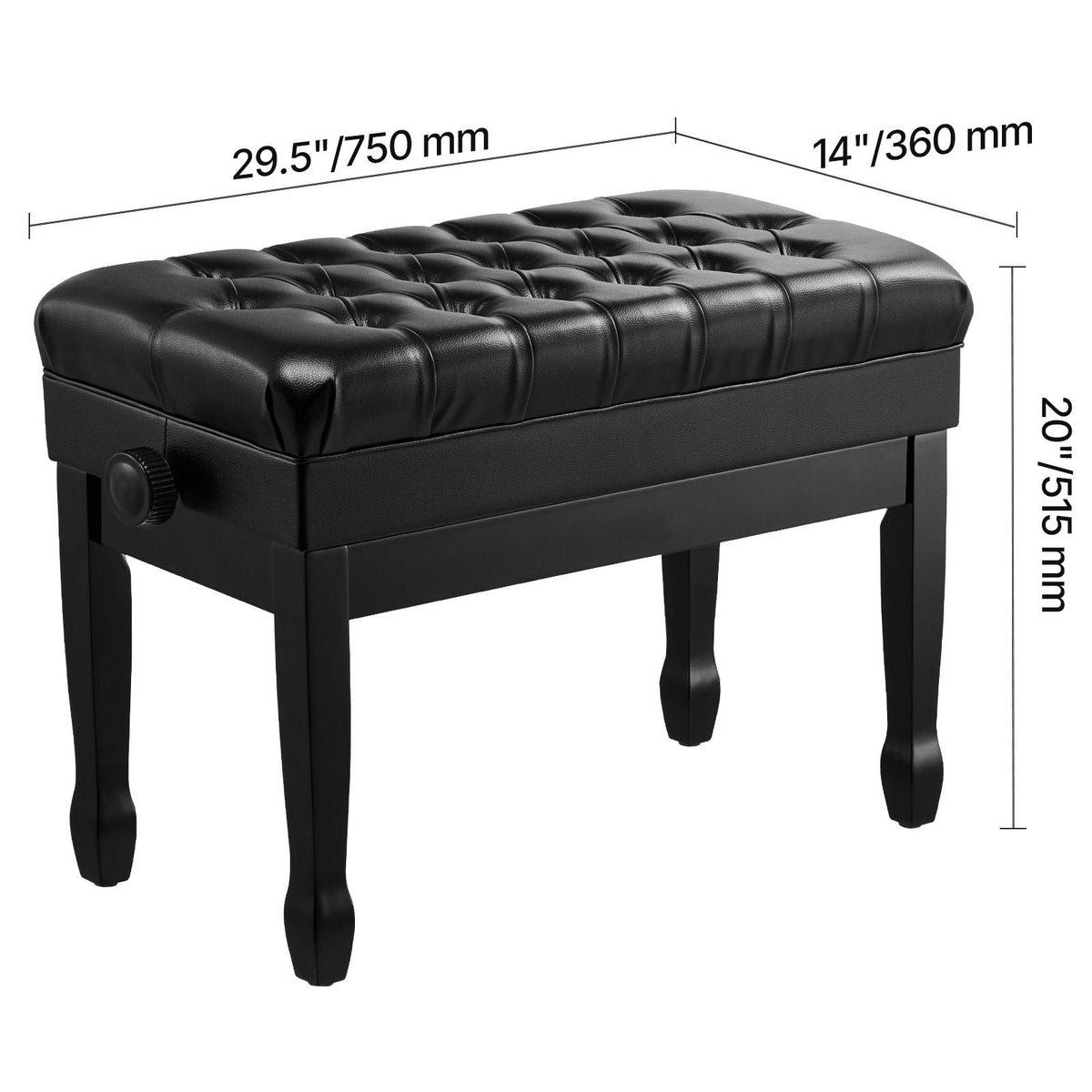 Piano Bench, 29.5" x 14" x 20.3", Duet Keyboard Piano Chair with 20.3"-23.4' Adjustable Height, Padded Cushion, Storage Compartment for Music Books, Wooden Piano Stool Seat, for Vanity, Bedroom