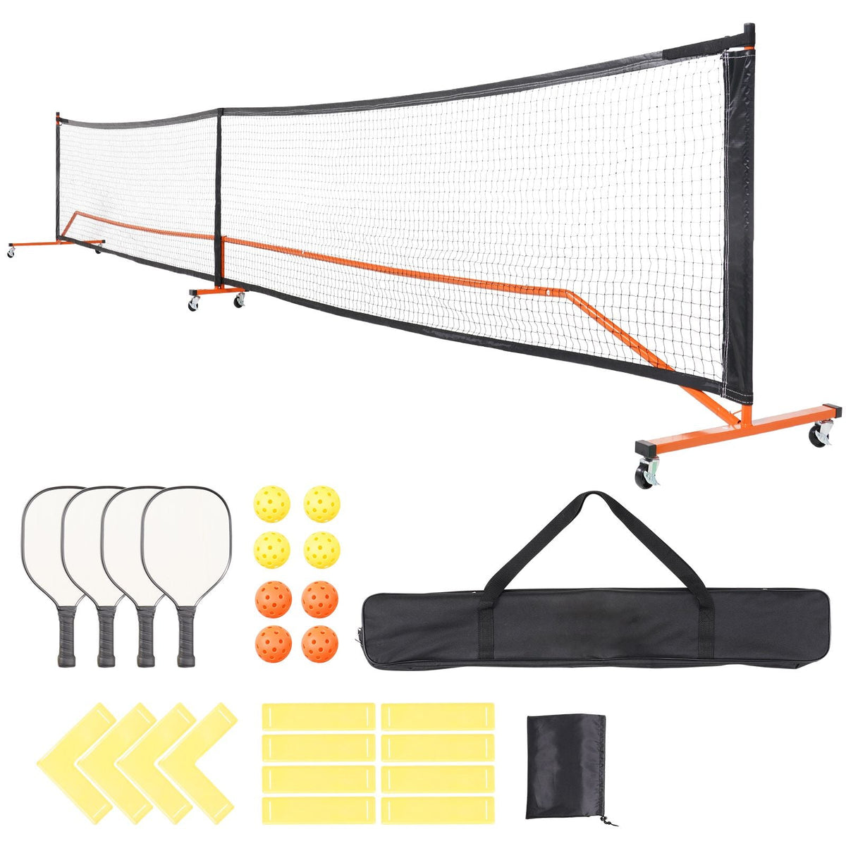 Pickleball Net Set, 22FT Regulation Size Portable Pickleball System with Bags, Balls, Paddles, Wheels, and Court Lines, Weather Resistant Metal Frame & PE Net, for Outdoor Backyard Driveway