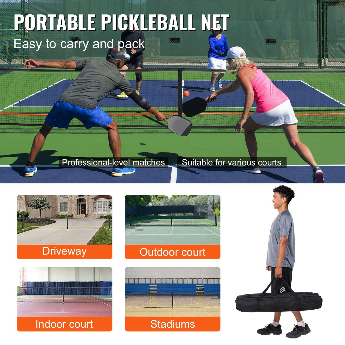 Pickleball Net Set, 22FT Regulation Size Portable Pickleball System with Bags, Balls, Paddles, Wheels, and Court Lines, Weather Resistant Metal Frame & PE Net, for Outdoor Backyard Driveway