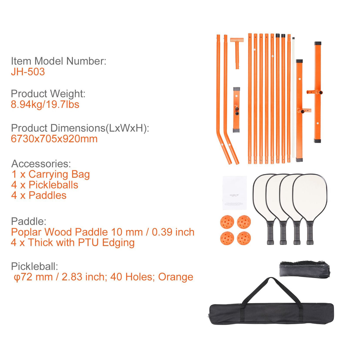 Pickleball Net Set, 22FT Regulation Size Portable Pickleball System with Carrying Bag & Balls & Paddles, Weather Resistant Steady Metal Frame & Strong PE Net, for Outdoor Backyard Driveway