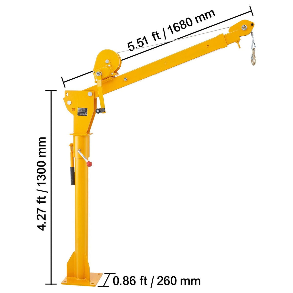 Pickup Truck Crane, Folding Truck-Mounted Bed Crane with 1100 lbs Manual Winch, Steel Pickup Truck Jib Crane Hoist 360 Degrees Swivel for Lifting Goods in Construction, Forestry, and Factory