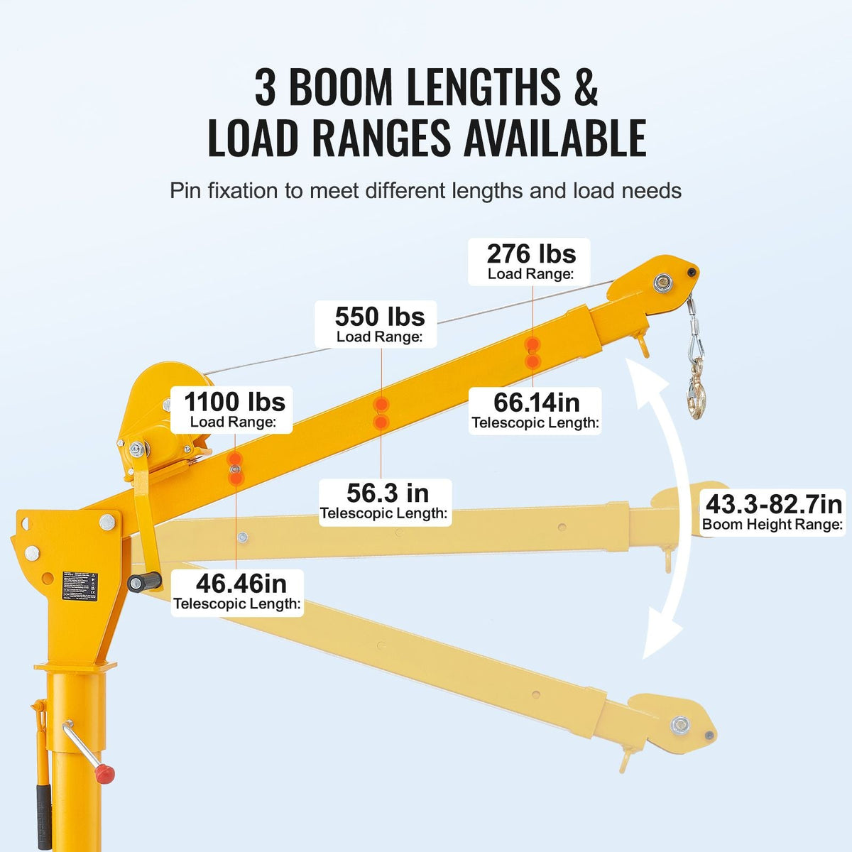 Pickup Truck Crane, Folding Truck-Mounted Bed Crane with 1100 lbs Manual Winch, Steel Pickup Truck Jib Crane Hoist 360 Degrees Swivel for Lifting Goods in Construction, Forestry, and Factory