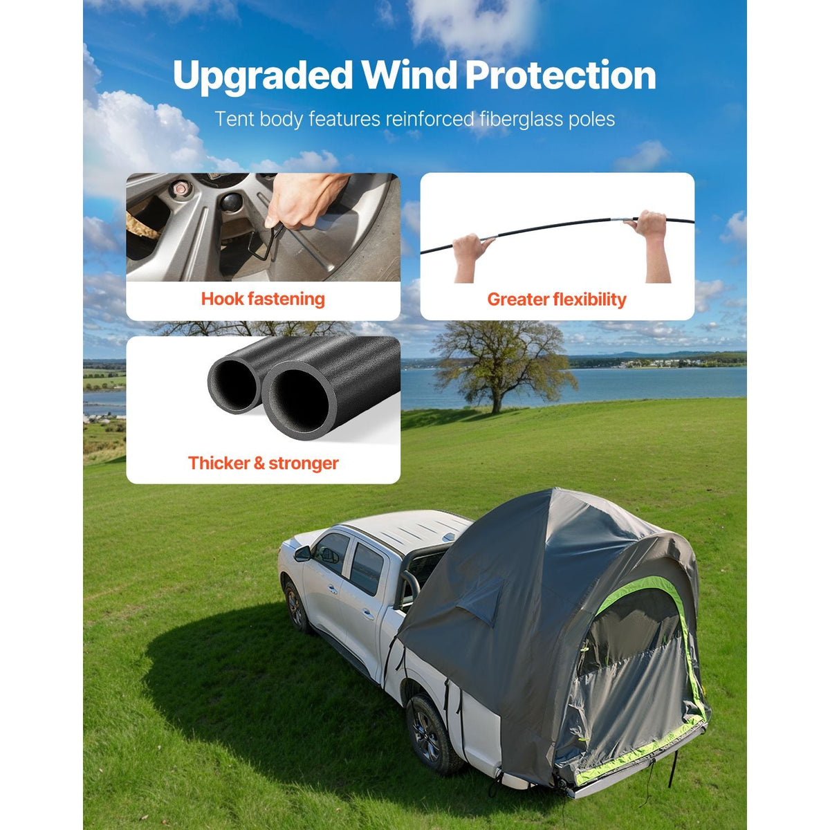 Pickup Truck Tent, Fit 5.5-6.0 ft Truck Tents for Camping, Waterproof PU2000mm 2-3 Person Sleeping Truck Bed Tent with Double Layer Design Windows, Sturdy Truck Bed Camper Shell with Storage Bag