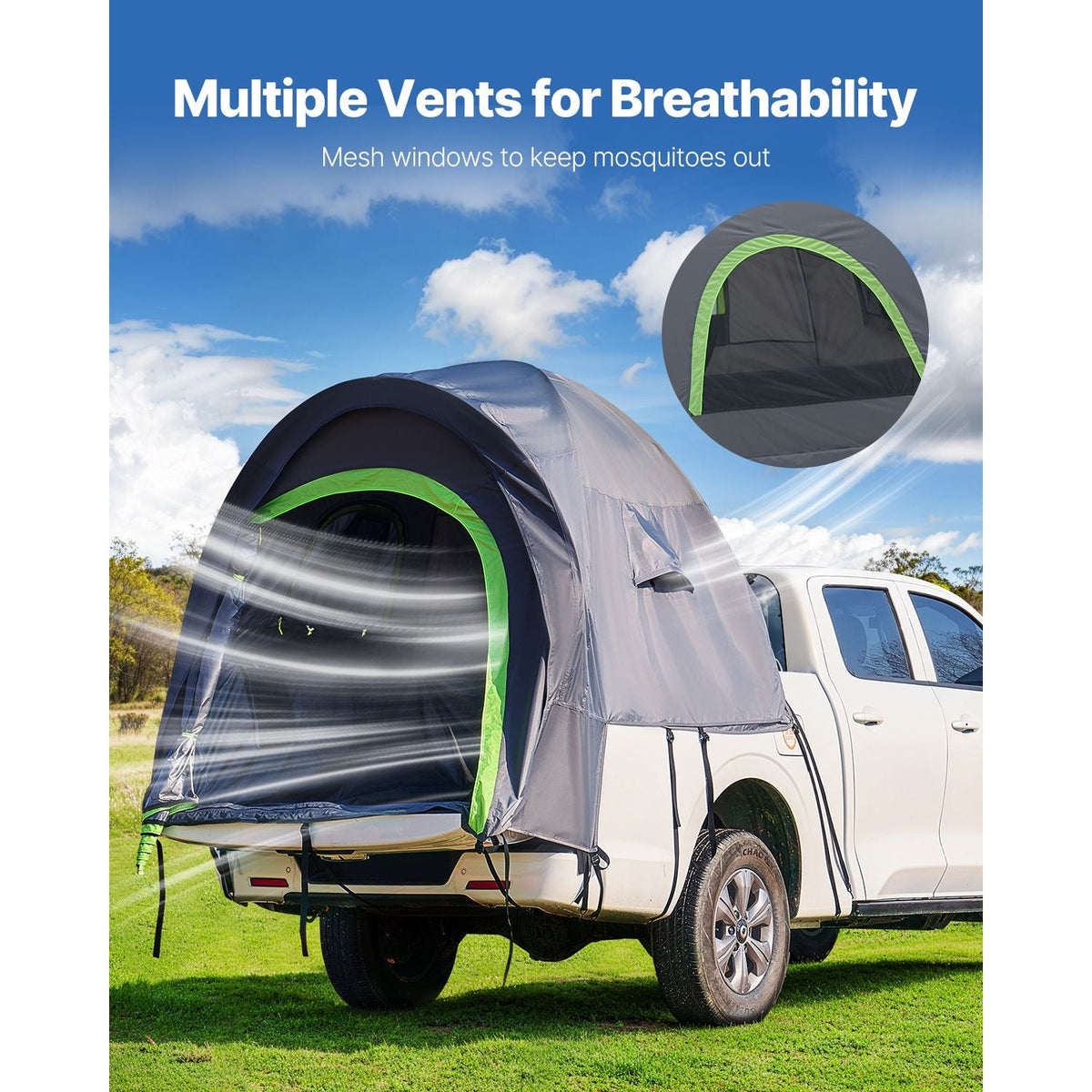 Pickup Truck Tent, Fit 5.5-6.0 ft Truck Tents for Camping, Waterproof PU2000mm 2-3 Person Sleeping Truck Bed Tent with Double Layer Design Windows, Sturdy Truck Bed Camper Shell with Storage Bag