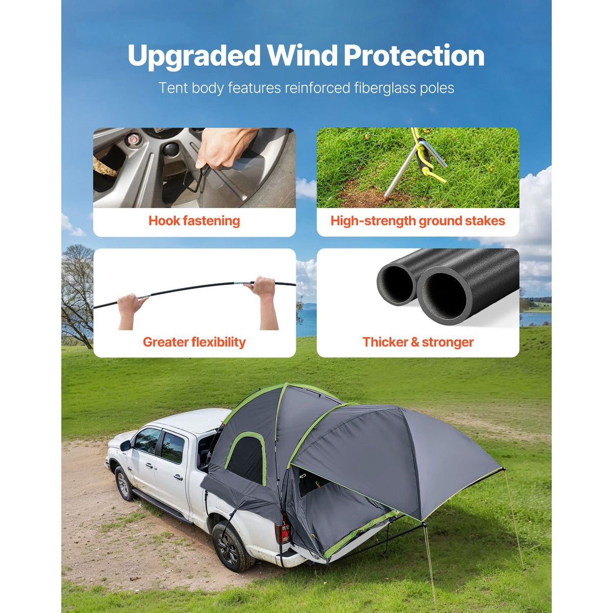 Pickup Truck Tent, Fits 8.0-8.2 ft Truck Tents for Camping, Waterproof PU2000 2-3 Person Sleeping Truck Bed Tent, Sturdy Truck Bed Camper Shell with Expandable Awning, Rainfly, Storage Bag