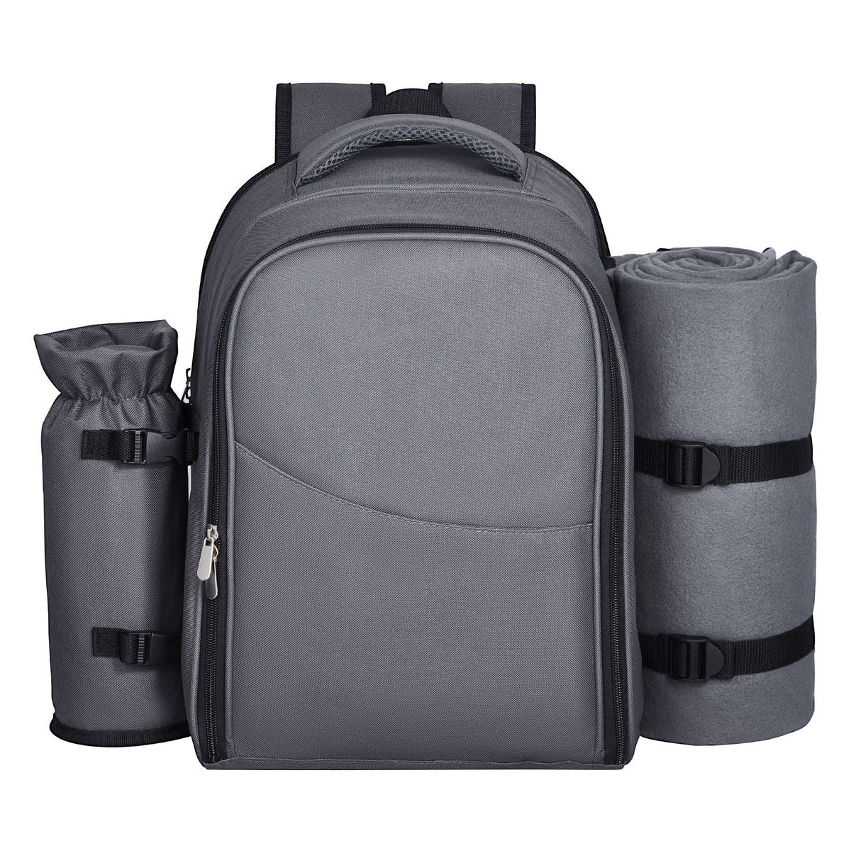 Picnic Backpack, Beach Picnic Backpack Bag for 2 Person with Insulated Cooler Compartment, Detachable Bottle/Wine Holder, Lightweight Blanket, Plates and Cutlery Set for Hiking, Camping, Grey