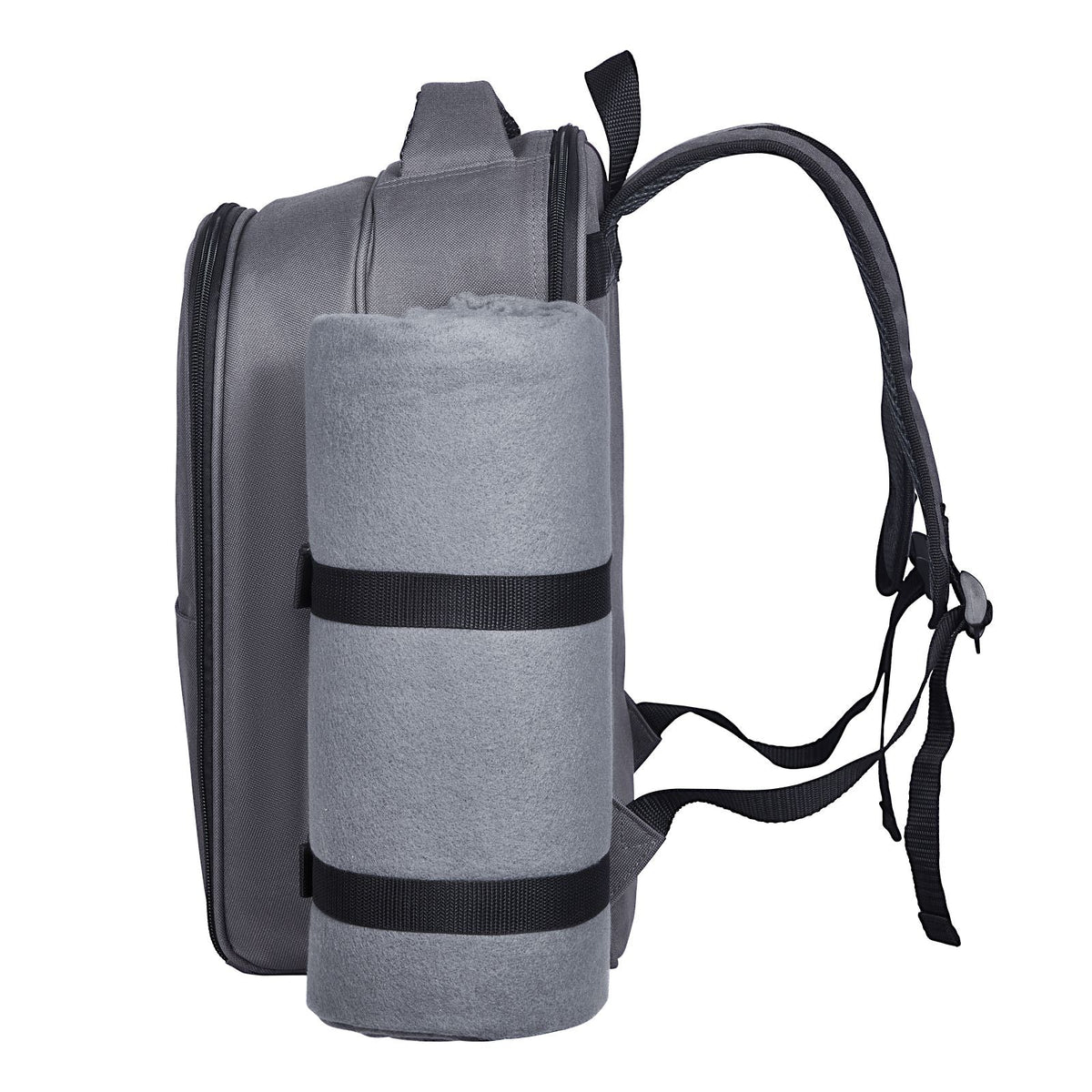 Picnic Backpack, Beach Picnic Backpack Bag for 2 Person with Insulated Cooler Compartment, Detachable Bottle/Wine Holder, Lightweight Blanket, Plates and Cutlery Set for Hiking, Camping, Grey