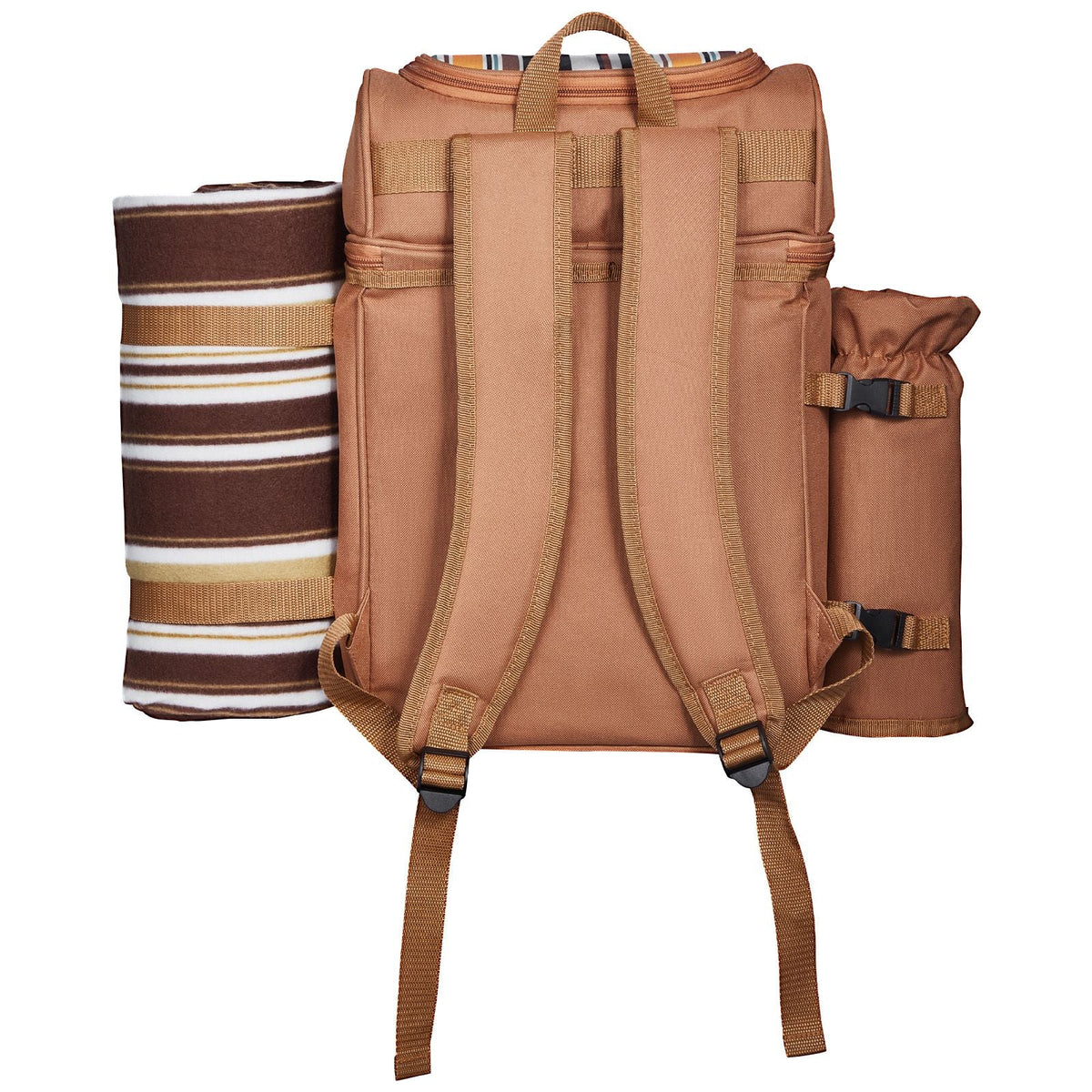 Picnic Backpack, Beach Picnic Backpack Bag for 4 Person with Insulated Cooler Compartment, Detachable Bottle/Wine Holder, Lightweight Blanket, Plates and Cutlery Set for Hiking & Camping, Brown