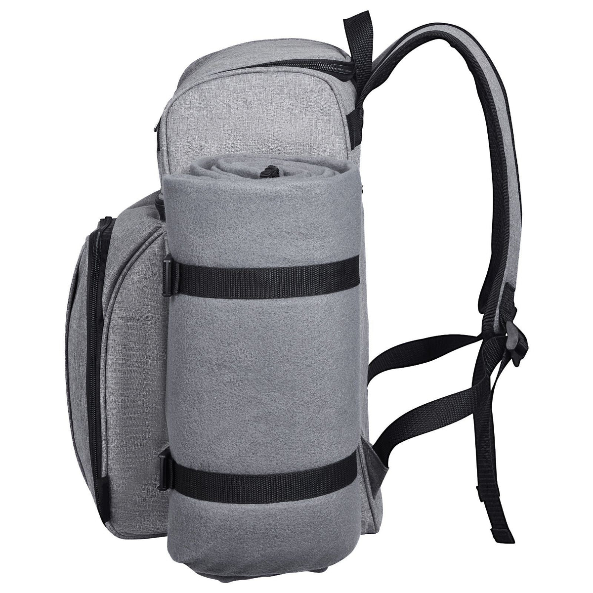 Picnic Backpack, Beach Picnic Backpack Bag for 4 Person with Insulated Cooler Compartment, Detachable Bottle/Wine Holder, Lightweight Blanket, Plates and Cutlery Set for Hiking & Camping, Grey