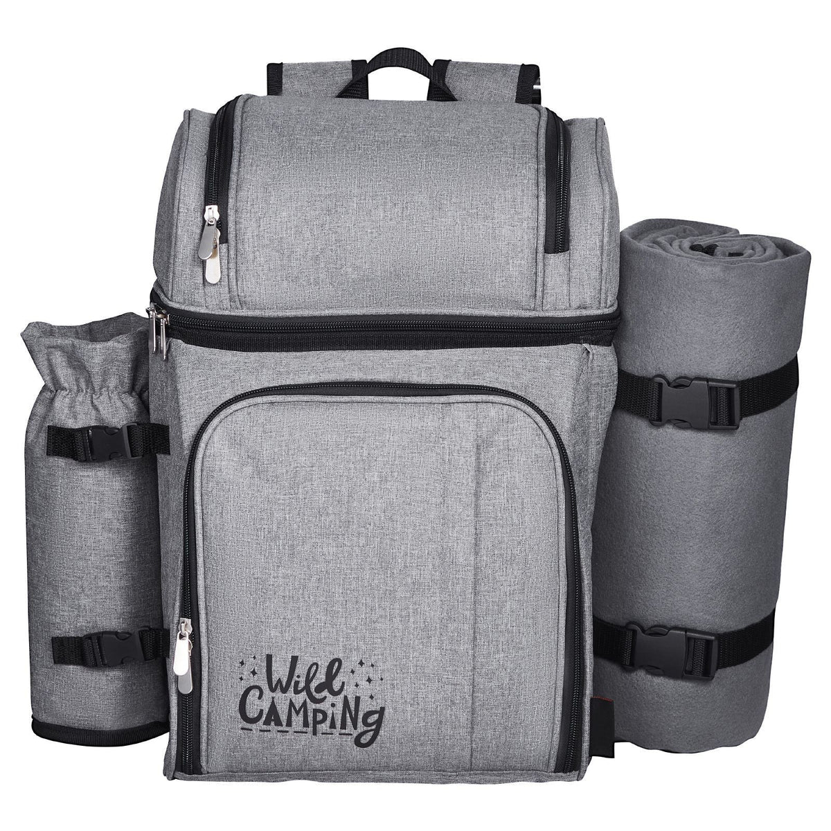 Picnic Backpack, Beach Picnic Backpack Bag for 4 Person with Insulated Cooler Compartment, Detachable Bottle/Wine Holder, Lightweight Blanket, Plates and Cutlery Set for Hiking & Camping, Grey