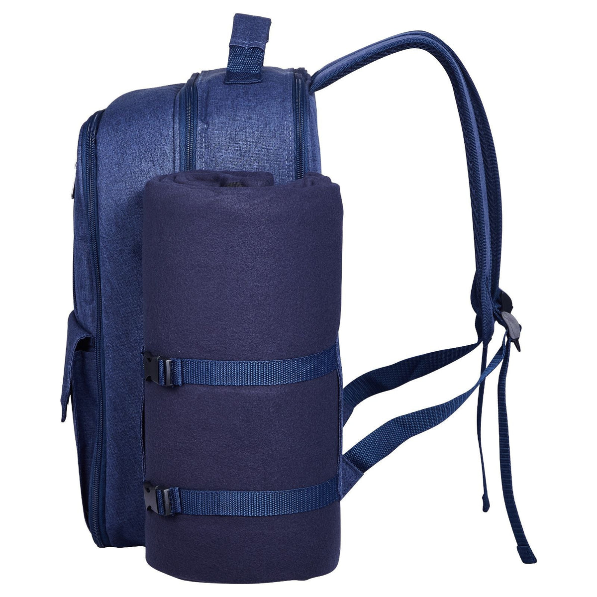 Picnic Backpack, Beach Picnic Backpack Bag for 4 Person with Insulated Cooler Compartment, Detachable Bottle/Wine Holder, Lightweight Blanket, Plates and Cutlery Set for Outdoor, Navy Blue