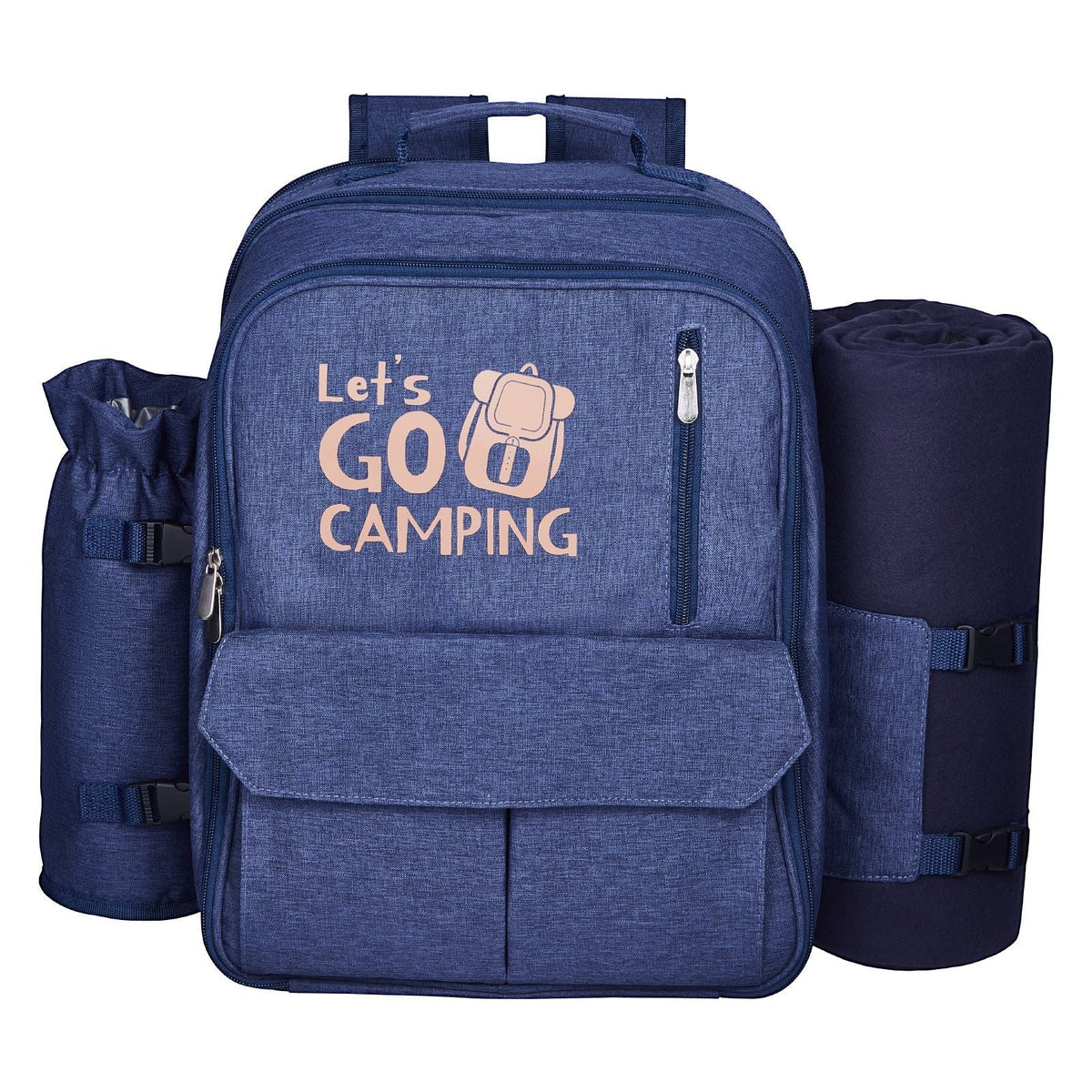 Picnic Backpack, Beach Picnic Backpack Bag for 4 Person with Insulated Cooler Compartment, Detachable Bottle/Wine Holder, Lightweight Blanket, Plates and Cutlery Set for Outdoor, Navy Blue