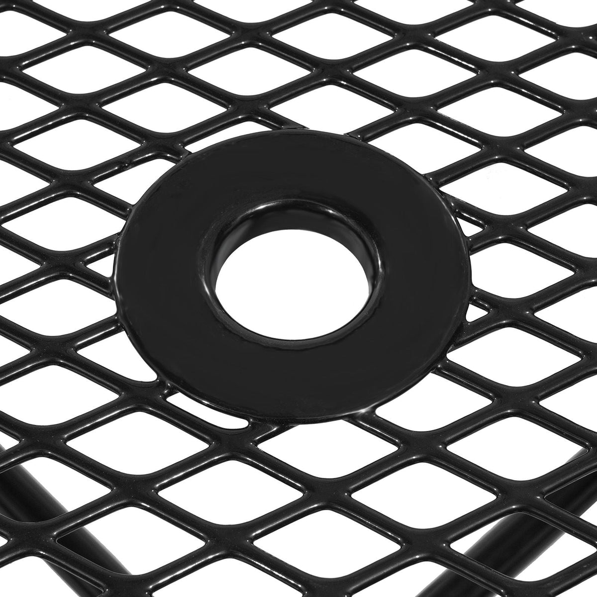 Picnic Table, Outdoor Weather Resistant Patio Dining Furniture Set, Heavy Duty Coated Steel Tables with Umbrella Hole, 45.7 in Square Table and Bench Set, for Garden, Backyard, Porch, Black
