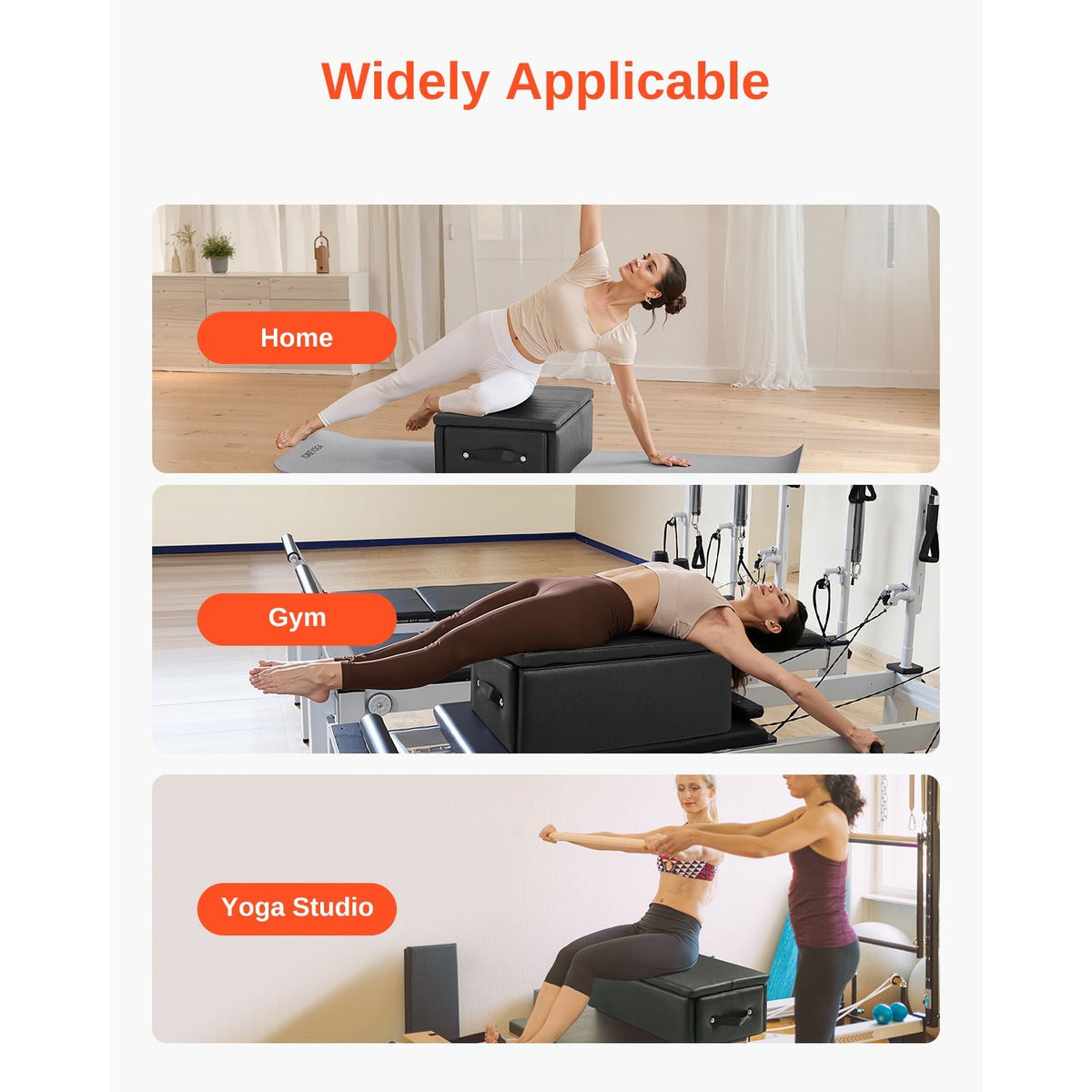 Pilates Box for Reformer, 25x17x9 In Pilates Reformers Sitting Box for Exercises, Premium PU and Wood Pilates Equipment Accessory, Improve Strength, Balance, Range of Motion Home Gym, Black