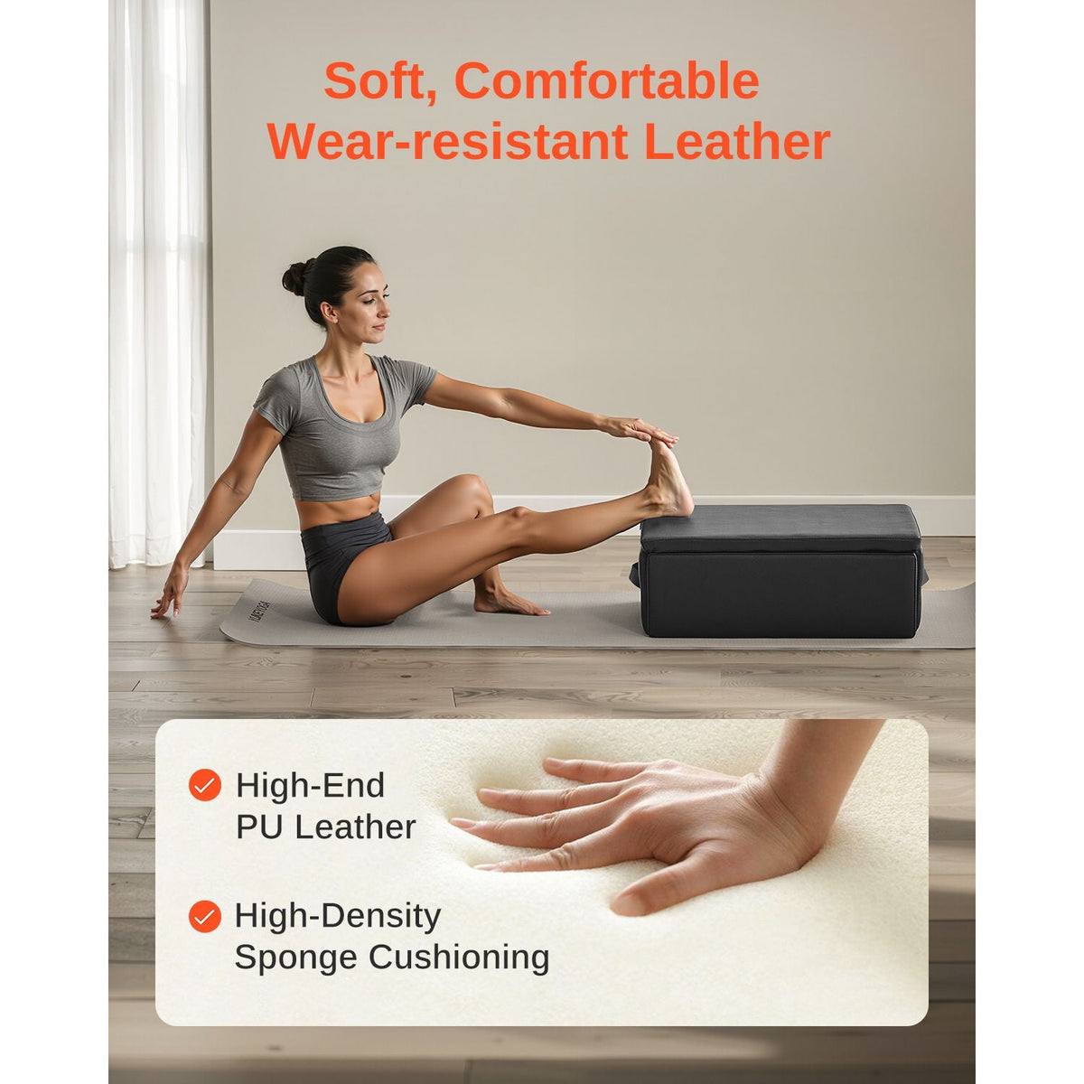 Pilates Box for Reformer, 25x17x9 In Pilates Reformers Sitting Box for Exercises, Premium PU and Wood Pilates Equipment Accessory, Improve Strength, Balance, Range of Motion Home Gym, Black