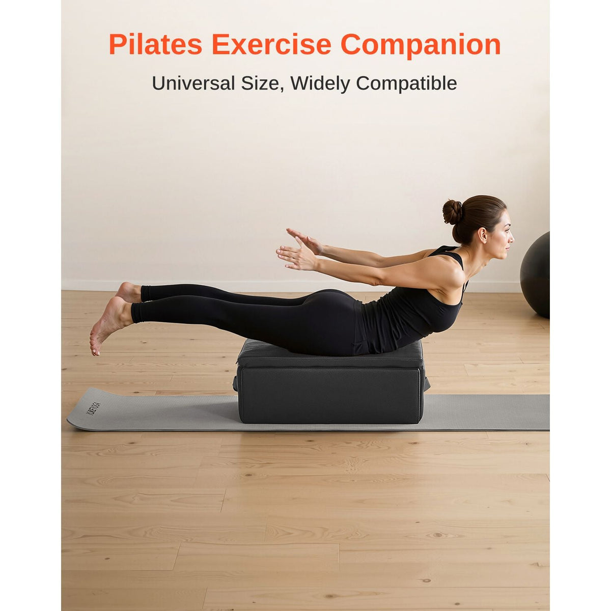 Pilates Box for Reformer, 25x17x9 In Pilates Reformers Sitting Box for Exercises, Premium PU and Wood Pilates Equipment Accessory, Improve Strength, Balance, Range of Motion Home Gym, Black