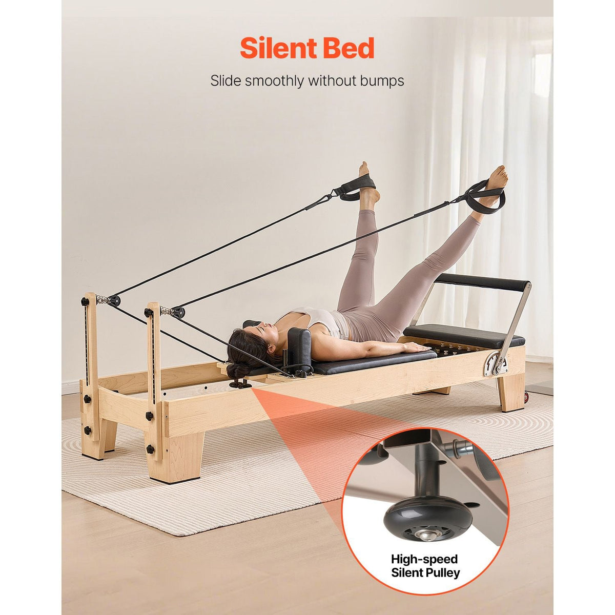 Pilates Reformer Machine, Wooden Pilates Workout Equipment for Home Gym Studio Use, Pilates Bed with Dual Resistance- Spring & Cord, Reformer Set with Sitting Box, Up to 400 LBS