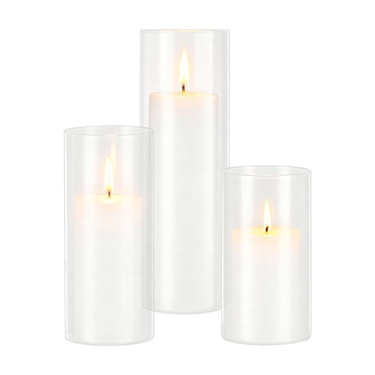 Pillar Candles and Glass Vases Set 120 Pcs, Clear Cylinder Hurricane Candle Holders for Wedding Centerpieces, Tall Vase for Table Decor, Wedding Party,Thanksgiving,White (2.56" x 4.7",5.9",7.9")
