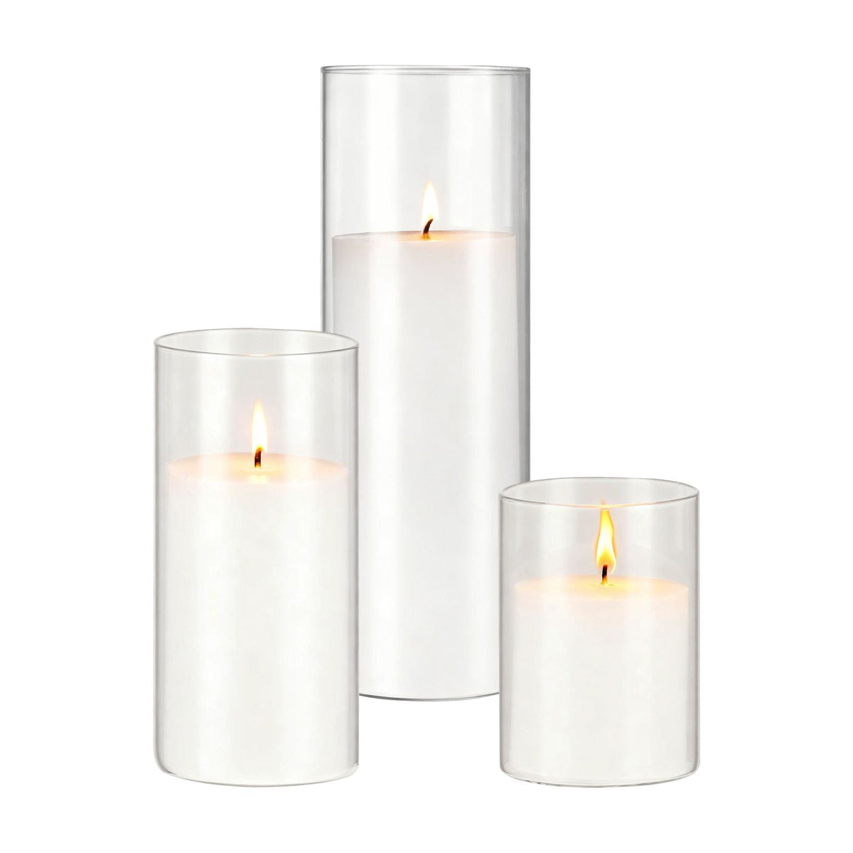 Pillar Candles and Glass Vases Set 36 Pcs, Clear Cylinder Hurricane Candle Holders for Wedding Centerpieces, Tall Vase for Table Decor, Wedding Party, Thanksgiving, White (3.4" x 4.7",7.1",9.8")