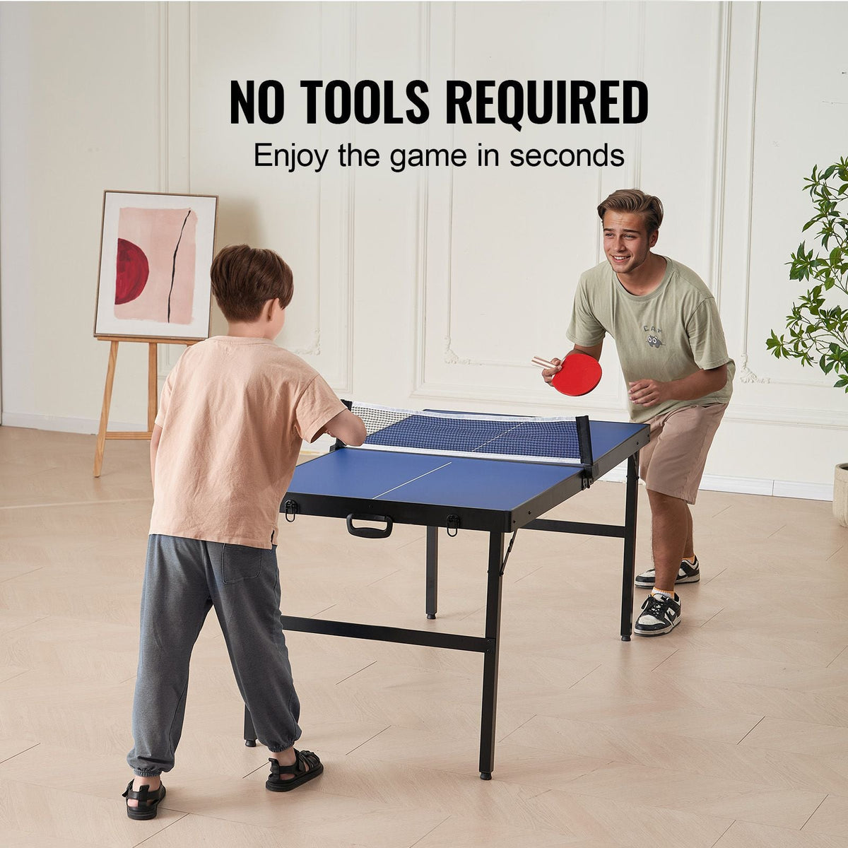 Ping Pong Table, Mid-Size Table Tennis Game, Indoor MDF Table Tennis Table, Foldable Portable Complete Ping Pong Table Set with Net, 2 Paddles, 3 Balls, Carry Bag, Handle (No Assembly Required)